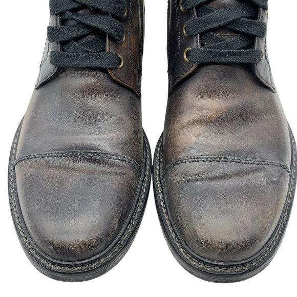 John Varvatos Brown Leather Lace Up Moto Cap Toe Ankle Boots Men’s Sz 8.5 - Picture 5 of 14